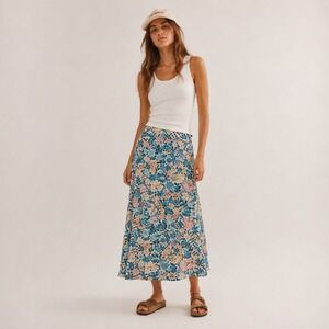 Roxy x Liberty Fabrics‎ Floral Maxi Skirt Womens M Blue Tropical Beachy Gauzy